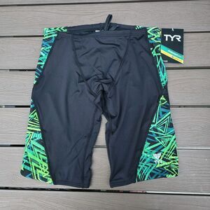 TYR Durafast Elixer Splice Men Swim Jammer Green/black Size 32 New